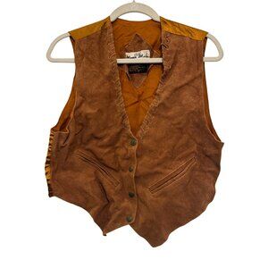 Vintage Mona Mode Suede Vest Brown S Genuine Leather Rayon Lining